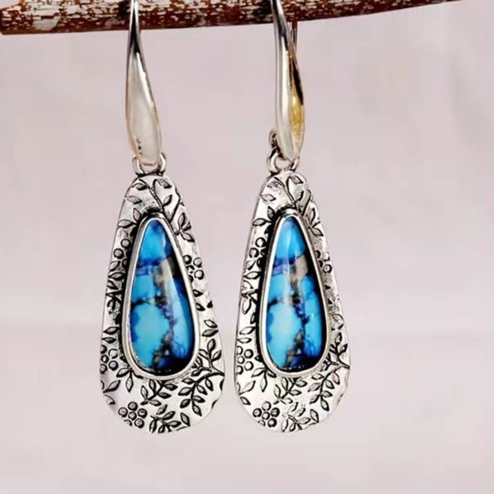 Boho Dangle Drop Earrings Metal Carved Pattern‎ 925 Silver Plated